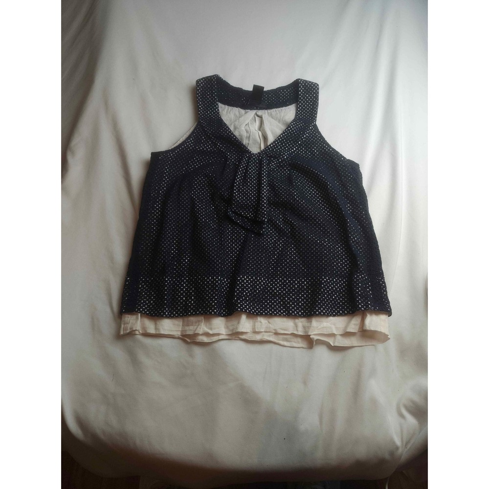 Marc by Marc Jacobs Navy Polka Dot Eyelet Sleeveless Tie Neck Blouse Womens S